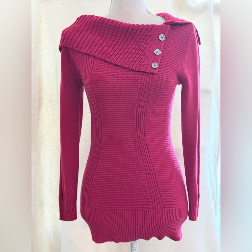 Style & Co. Petite Small Tunic Cowlneck Ribbed Sweater in Vibrant Red
